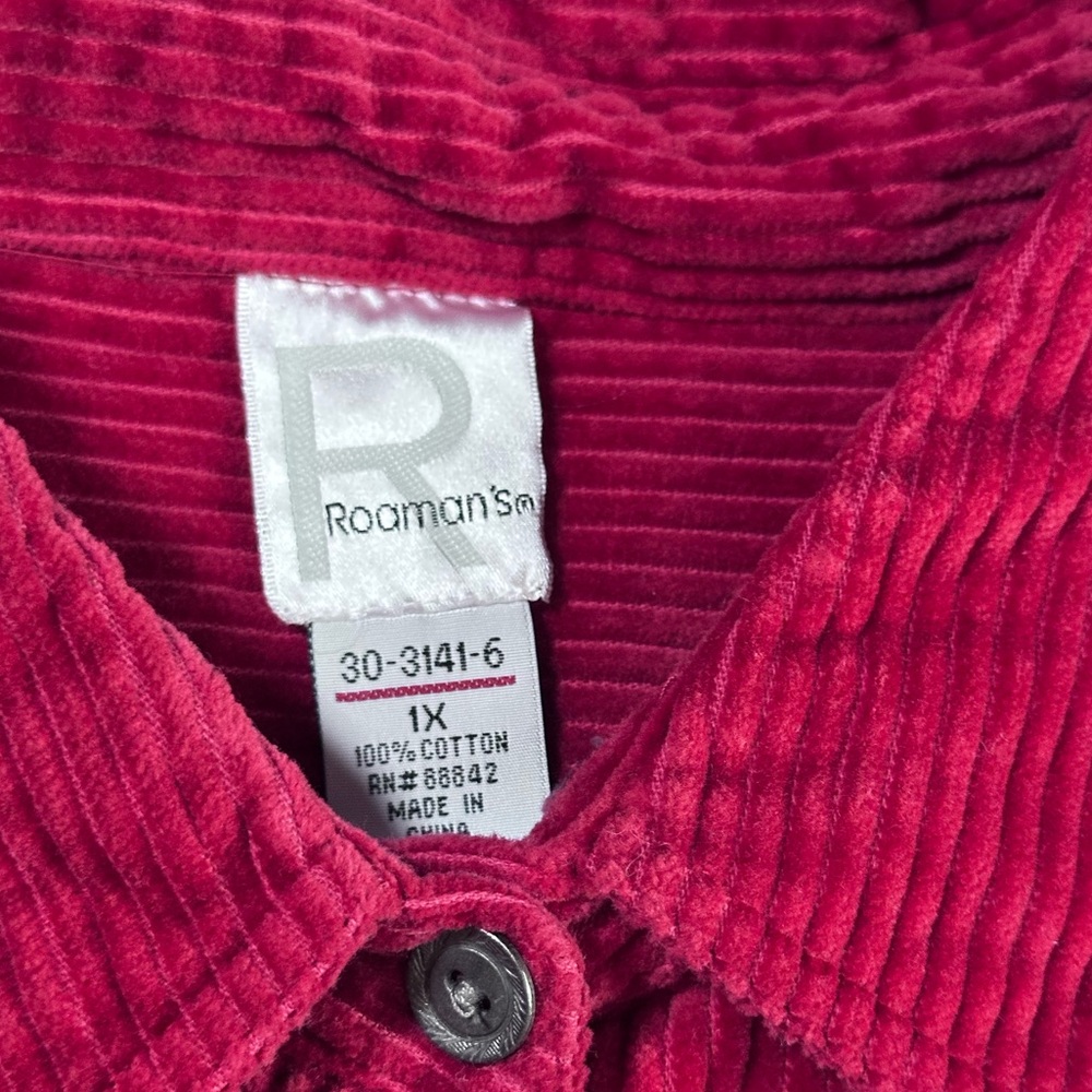 Roaman's Vibrant Red Corduroy Button Down Shirt 1x - Picture 2 of 13
